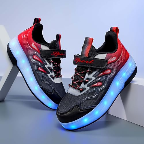 Kids Roller Shoes Boys Girls Kids LED Roller Shoes USB Rechargeable Flashing Roller Skate Shoes Retractable Roller Sneakers Outdoor Training Sports Shoes for Both Men and Women3