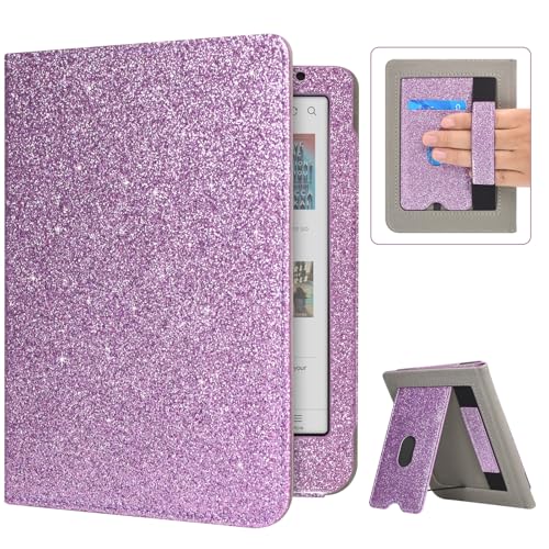 Caweet Case for Kobo Clara Colour/BW 6 Inch 2024 Release, Premium PU Leather Foldable Stand Protective Sleeve Cover with Card Slot and Hand Strap, Purple