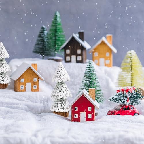 Hanycon Mini árvores de Natal artificiais, 4 peças de mini árvores de neve geada para mesa de mesa p