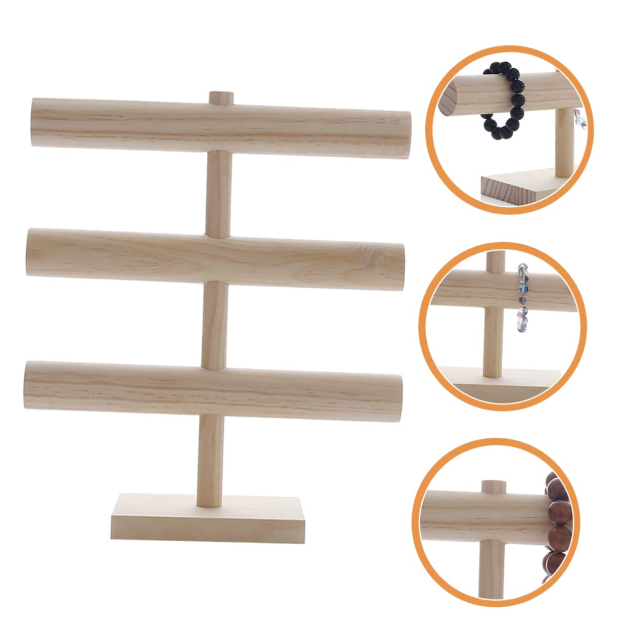 BESPORTBLE Espositore Gioielli Legno Massello Tre Porta Bracciali Orologi e Collane Organizer da Tavolo con Base Antiscivolo per Casa e Negozio
