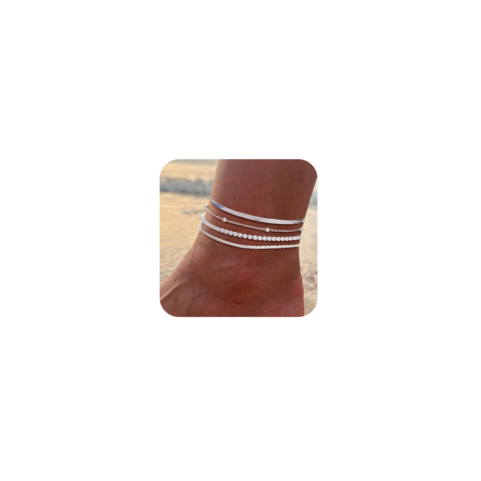 Relveo Gold/Silver Anklets for Women Ankle Bracelets for Women Waterproof Beach Layered Anklet Bracelets for Women Cuban L...