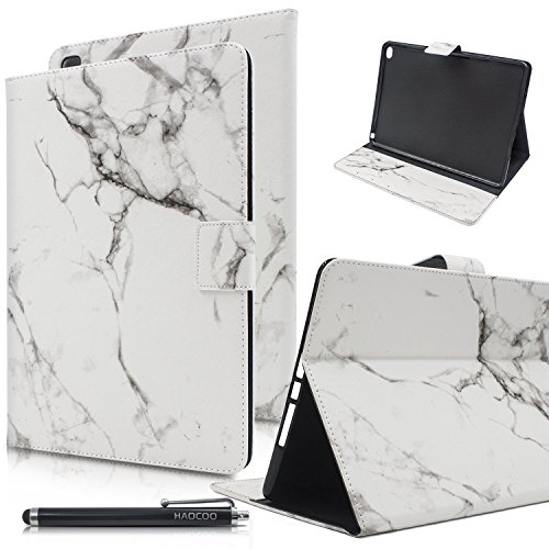iPad Air 2 Case, HAOCOO Stylish Art Printed PU Leather Stand Protective Case with Card Slots for Apple iPad Air 2 Cover - Flip Folio Case Cover for iPad Air 2 (White Marble)