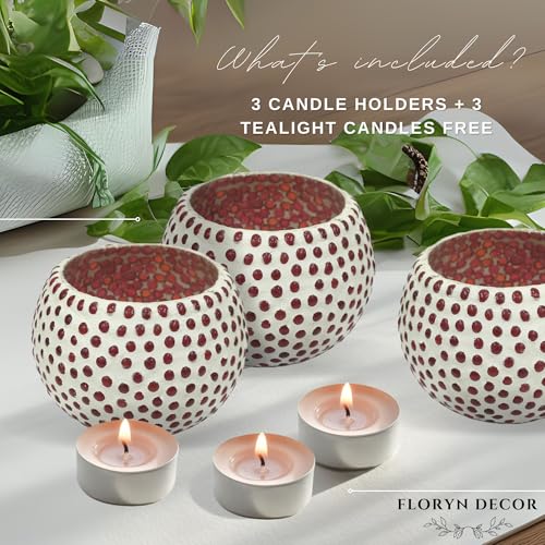 Image of Floryn Decor Morrocan Mosaic Candle Holders | Home Light Decorations Items | Mosaic Glass Tealight Holder | Best lamp for Diwali Decoration | Pack of 3 (with 3 Tealight Candle Free)