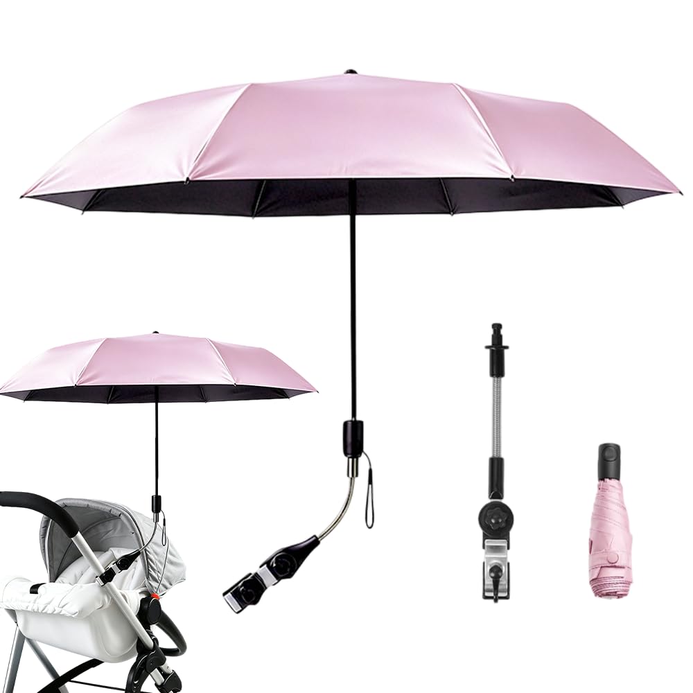 Foreverup Sonnenschirm für Kinderwagen UV Schut, Kinderwagen Sonnenschirm 360° Flexibler, Sonnenschirm Buggy Kinderwagen, 96 cm Durchmesser, Schützt effektiv vor Sonnenlicht und Regen, Rosa