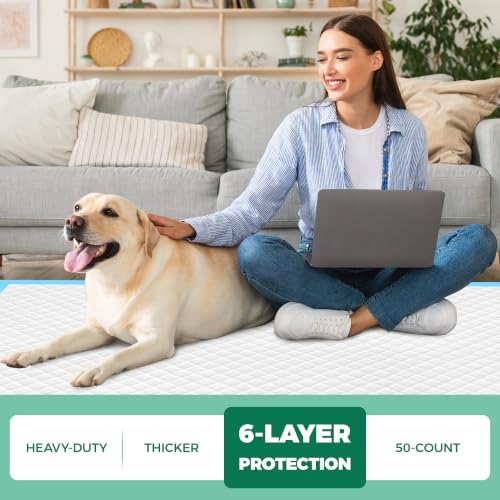 Image of 50 Count Dog Pee Pads Extra Large- 28 inch x 34 inch, Super Absorbent Leak-Proof XL Puppy Pads 50 Pack Quick-Dry XLarge Disposable Pet Potty Training Pads for Dogs, Puppies, Doggie