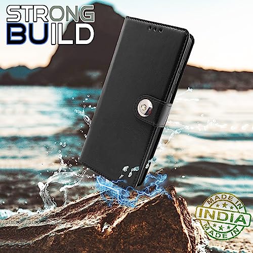 Image of Pikkme Realme 11 Pro / 11 Pro Plus 5G / Narzo 60 Pro 5G Flip Cover Leather Finish | Inside TPU with Card Pockets | Wallet Stand and Shock Proof | Complete Protection Button Flip Case (Black)