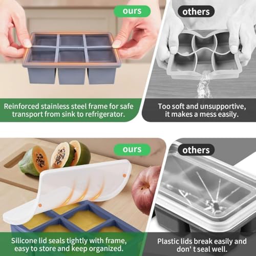 Image of Ice Cube Molds with Lid,Big Silicone Ice Cube Tray for Whiskey,2Inch Square Ice Cube Tray,Easy-Release Ice Mold,Giant Ice Cubes for Bourbon Cocktail (2, Navy Blue)
