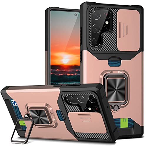 Coque antichoc Samsung S23 Ultra en or rose avec fente porte-carte