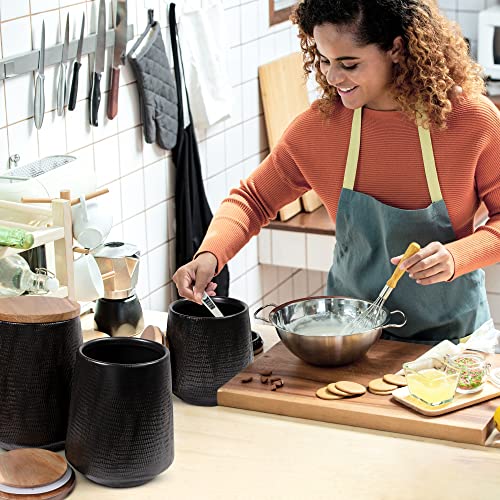 Bremel Home Black Canisters Set Of 3 Textured Ceramic With Bamboo Lids For Kitchen Storage Household Modern Unique Contemporary #TOP4