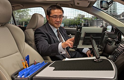 Image of AutoExec GripMaster Car Desk for Your Vehicle Workstation and Mobile Office, Grey with 400 watt Power Inverter and Tablet Mount | Vehicle Workstation and Mobile Office, 400 Watt Power Inverter, Tablet Mount