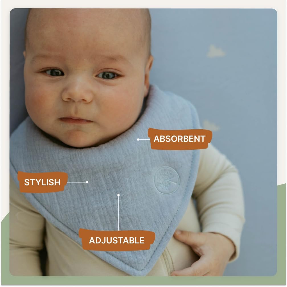 Parker Baby Muslin Bandana Drool Bibs | 100% Soft Muslin Cotton, Absorbent & Adjustable | Stylish Teething & Drooling Bibs - Image 3
