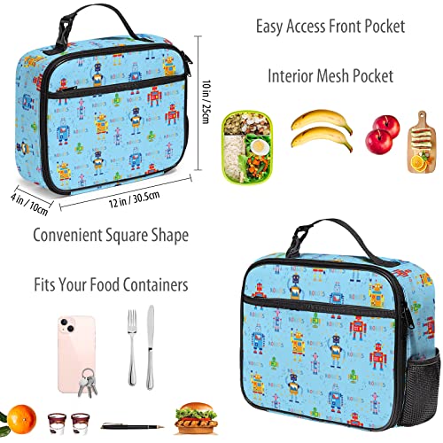 Onzhvex Robots Reusable Lunch Box, Insulated Lunch Bags For Girls Boys Kids, Thermal Tote Bags With Detachable Buckle Leak-Proof Cooler Container For Work, Picnic, Outdoor #TOP4