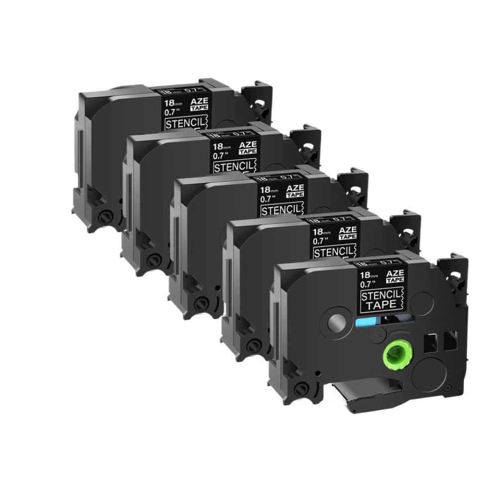 Paquete de 5 cintas adhesivas negras sobre transparentes para etiquetadoras, 18 mm, 24 mm, 36 mm de ancho, compatible con especificaciones ST151 STe141 ST-161 y PT-D600VP (5 unidades de 18 mm)