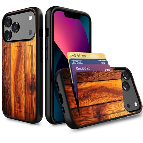 Coque iPhone 17 Pro Max antichoc pour éviter la casse avec étui portefeuille en bois vintage