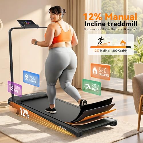 Image of ANCHEER Walking Pad Treadmill with 12% Incline, 3.0HP Foldable Treadmill with Handle Bar, 16 inch Wide Belt, 320 LBS Capacity, Portable Quiet Compact Treadmills for Home /Office