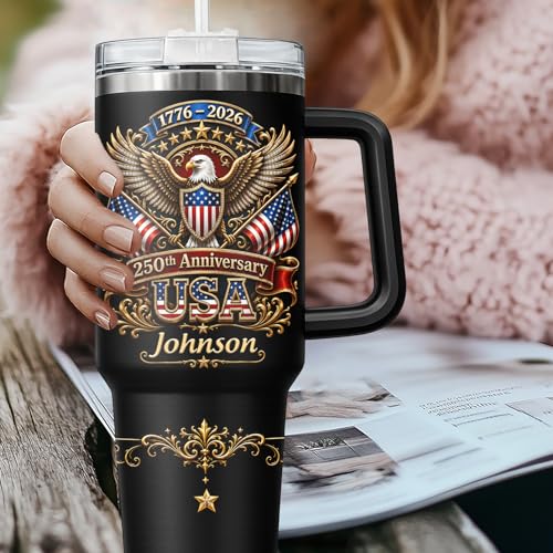 Image of Personalized 250th Anniversary Of America Tumbler - Custom Patriotic USA Flag 1776-2026 Gifts - 3D Effect US Eagle Freedom Tumbler 40OZ A2 - American Flag Independence Gifts For Men, Women