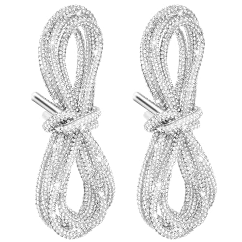 Bremorou Rhinestone Glitter Shoe Laces Bling Round Shoe Laces for Sneakers Sparkly Diamond Lace 47.2 Strings Women(Crystal White)