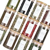 12 Pcs Thicken(2.4mm) Glass Spice jars with Bamboo Lids, Label and Sponge Bottle Brush. Glass Jars with 140 Minimalist Waterproof Spice Labels. Empty Jars For Seasoning, Herb Storage