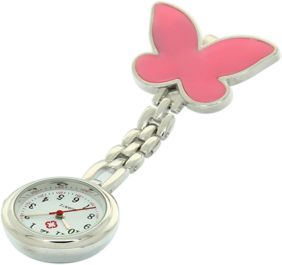 Clip-on Fob Brooch Pendant Hanging Watch Women Butterfly Design Unisex Watches Fashion Nurse Watch Clock Stainless Steel Medical Watches Pocket Clock Gift for Hospital Doctors Nursing Timepiece