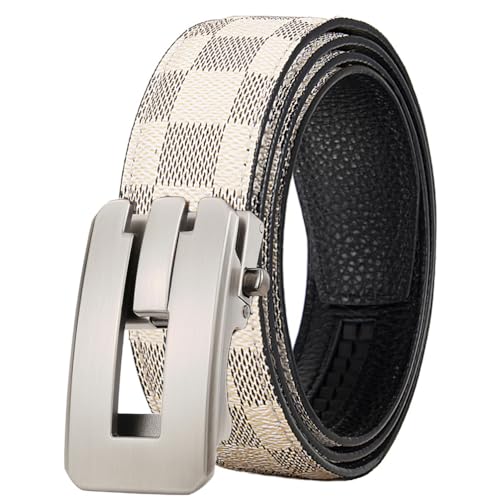 Leather Belt for Men Ratchet Adjustable Slide Belt 1 3/8'' Width in Gift Package Fit Everywhere Checker