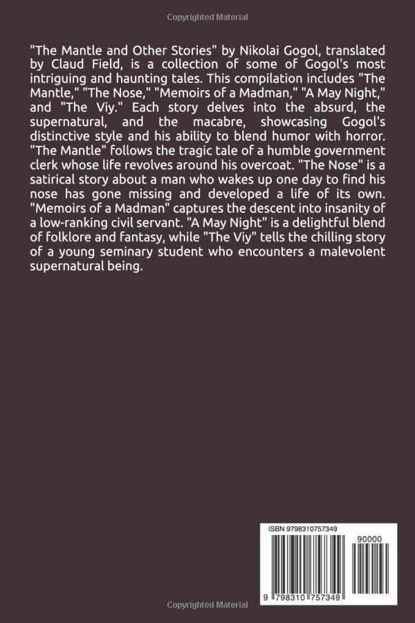 Back cover of The Mantle and Other Stories, showing a barcode and possibly a short blurb.