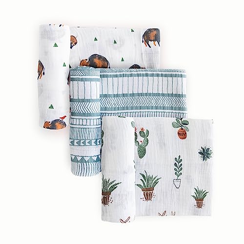 Image of Little Unicorn Muslin Swaddle Blanket for Newborns & Infants | Soft & Breathable Fabric | Set of 3 Baby Blankets for Swaddling, Nursing, Shower Gifts (Bison)