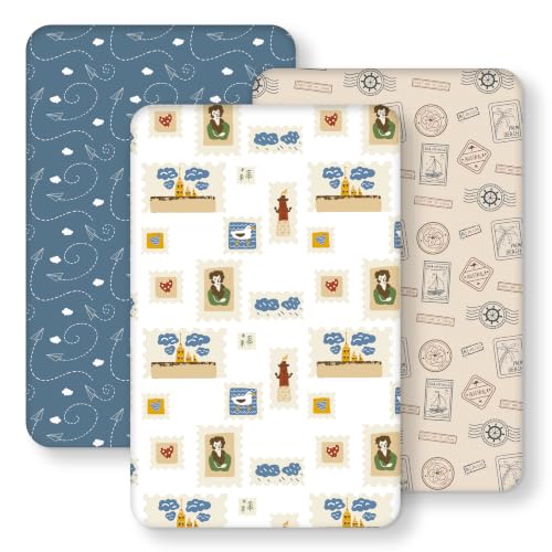 Image of Baby Bedside Bassinet Sheets Fitted, 33 inchx20 inch Compatible with Baby Delight Dream On Me & Most Rectangle Bedside Sleeper Bassinet Mattresses, Super Soft Microfiber Blue Brown Stamp