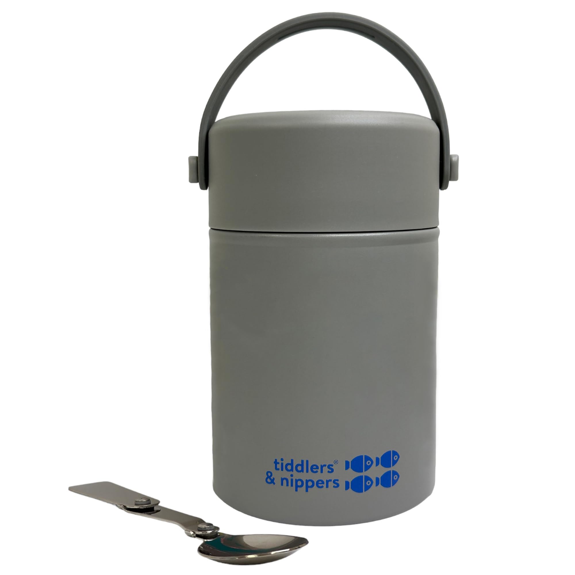 Tiddlers & Nippers Plain Grey Stainless Steel Vacuum Insulated Double Wall Kids Reusable Food Flask 500Ml Capacity | Keeps Cool For 20Hrs & Warm For 10Hrs+ (Plain Grey)