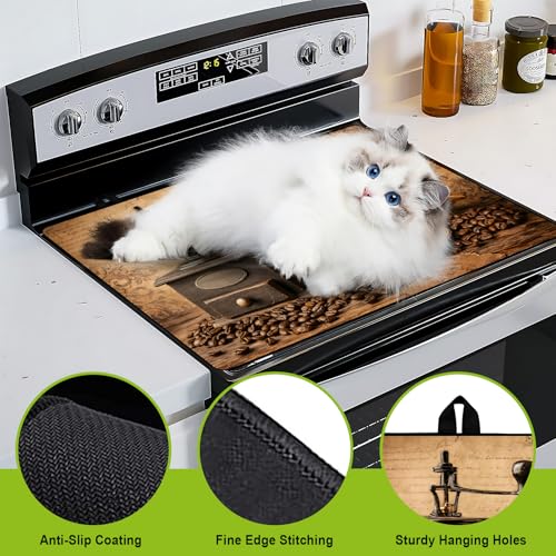 Image of BVBOX 28.5 inch x 20.5 inch Stove Top Cover Mat for Electric Stove, Non-Slip Stove Cooktop Countertop Protector Cover Pad Washable Absorbent for Kitchen Home Decoration (Vintage Coffee, 28.5 inch*20.5 inch)