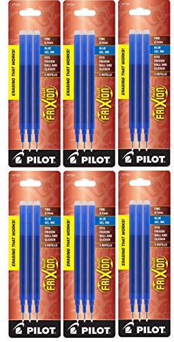 Pilot Gel Ink Refills for FriXion Erasable Gel Ink Pen, Fine Point, Blue Ink, 6 Pack, 18 Refills Total