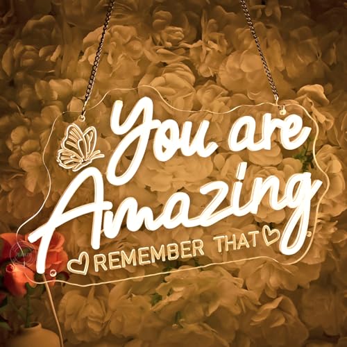 Image of Planzo You Are Amazing LED Neon Sign Light Bedroom Girls Room Wall Decor | Classroom Office Nursery Bar Pub Club Dresser Wall Decor Neon Light, Wedding Birthday Party Gift, USB 13.78 inchx8.27 inch Warm White