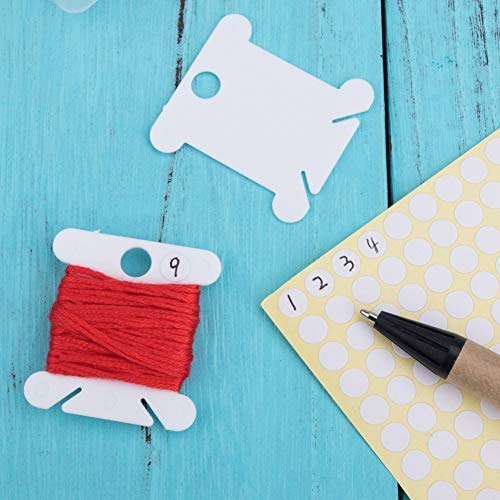 Aufbewahrungsbox für Stickgarn, Set von 120 Stickgarn-Spulen aus weißem Kunststoff, Box mit 36 Fächern, 476 runde blanco Aufkleber, Basteln, DIY, Nähen, Aufbewahren
