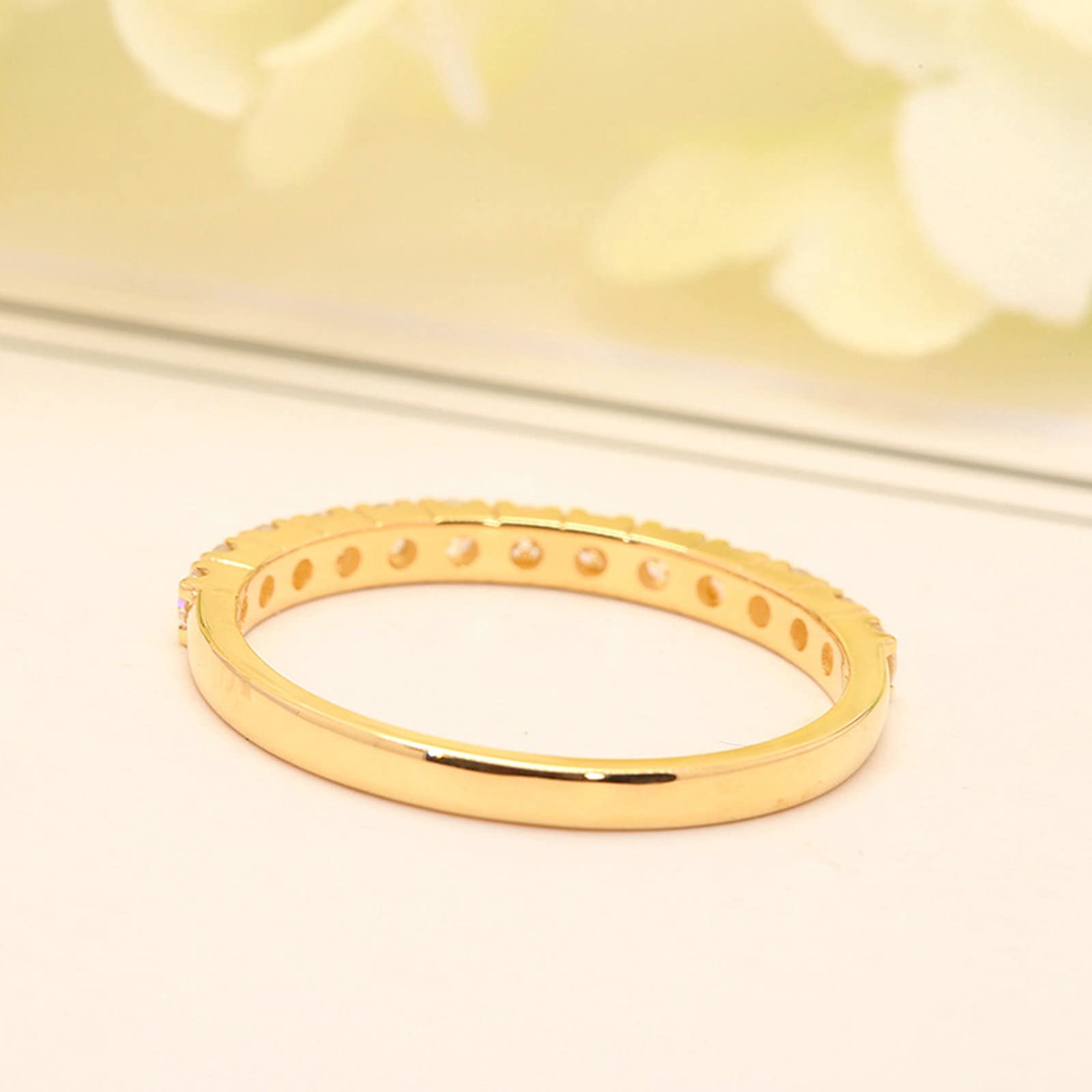 Anillos de oro amarillo para mujer, alianzas de boda de oro amarillo de 18 quilates, diamante redondo de moissanita redondo de 0,4 quilates, tamaño del anillo personalizado