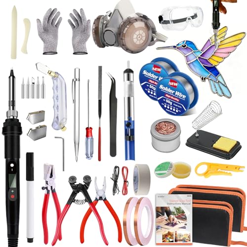 Ecoofor Stained Glass Starter Kit, Complete Stained Glass Making Kit with 100W Soldering Iron, Glass...
