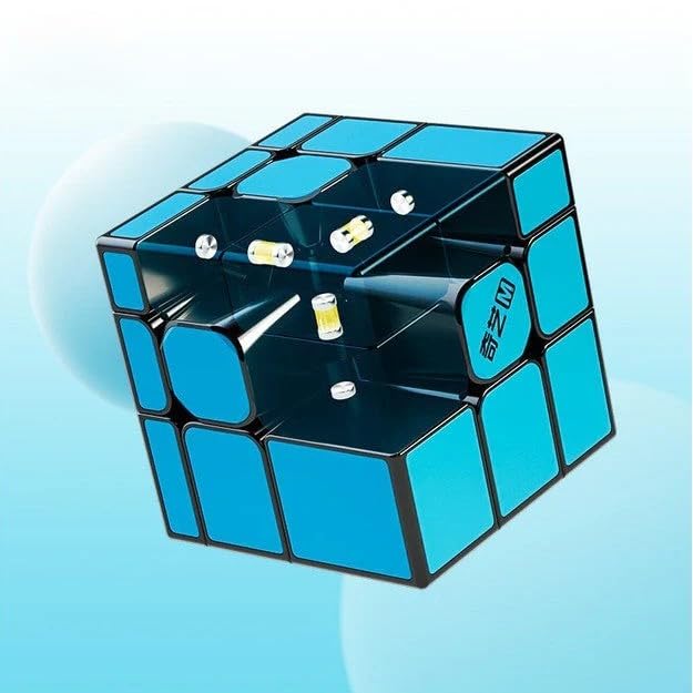 Image of QiYi Mirror Magnetic Tiled 3x3 Speed Cube - Mirror Blocks Puzzle with Factory-Installed Magnets, Durable Tile Finish, Smooth Turning - Fun Shape Mod for Cubers & Collectors (Blue)