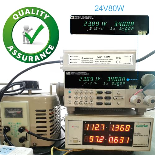 Image of 24V LED Power Supply, 3.3A 80W LED Driver Waterproof IP67, 90-265V AC to 24V DC Power Supply Converter, Low Voltage Transformer for LED Lights Indoor Outdoor Use