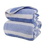 Janmobrian Toallas Baño, Toallas Algodon Juego de 2 Toallas baño Suaves a Rayas - Toallas Microfibra absorbentes Secado rápido for Cara y Manos 70 x 140 cm 35 75(Blue,35x75cm)