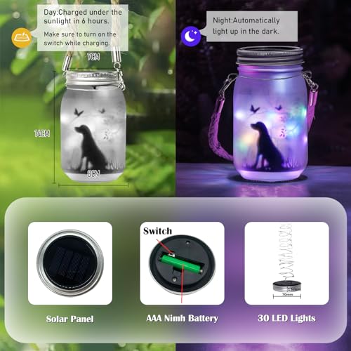 MLOQI 2 Stück Solarlaterne für Außen, Hundesilhouette Gartendeko für Draußen, Solarlampen für Außen Hängend IP65 Wasserdicht Gartenleuchten Solar