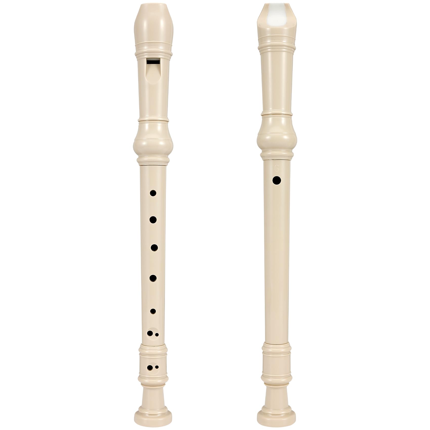 8-Hole Soprano Recorder 2-Pack – German Style C Key Recorder Instrument for Kids & Beginners with Cleaning Kit & Fingering Chart (Ivory)