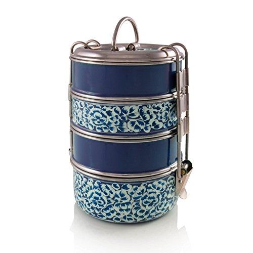 4 Tier Handpainted Blue Tiffin