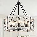 Rustic Farmhouse Chandelier, 19.8 inch 5-Light White Round Dining Room Lighting Fixtures Hanging Pendant Lighting for Kitchen Island Entryway Foyer Bedroom Hallway