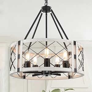 Rustic Farmhouse Chandelier 198 inch 5 Light White Round Dining Room Lighting Fixtures Hanging Pendant Lighting for Kitchen Island Entryway Foyer Bedroom Hallway