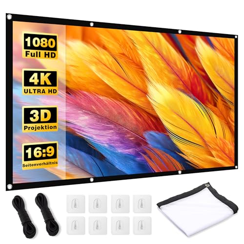 MgFjaka Beamer Leinwand 120 Zoll - 16:9 HD Faltbare Projektionsleinwand, Anti-Falten 4K Projector Screen 265x150 cm, Doppelseitige Projektion Leinwand für Camping und Heimkino, Zuhause Schule Treffen