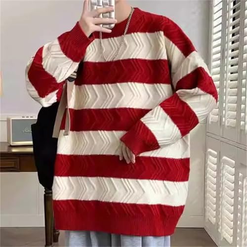 Men's Striped Knit O-Neck Sweater Pullover Loose Fit Streetwear Style Fashion Warm Winter Knitwear Top4