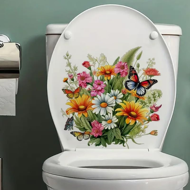 CREATCABIN 4 Feuille 4 Styles Feuilles Plantes Autocollants Toilette Autocollants Abattant Toilette Autocollants PVC Étanche Autocollant Mural Salle Bain Autocollant Décor Couverture Toilette