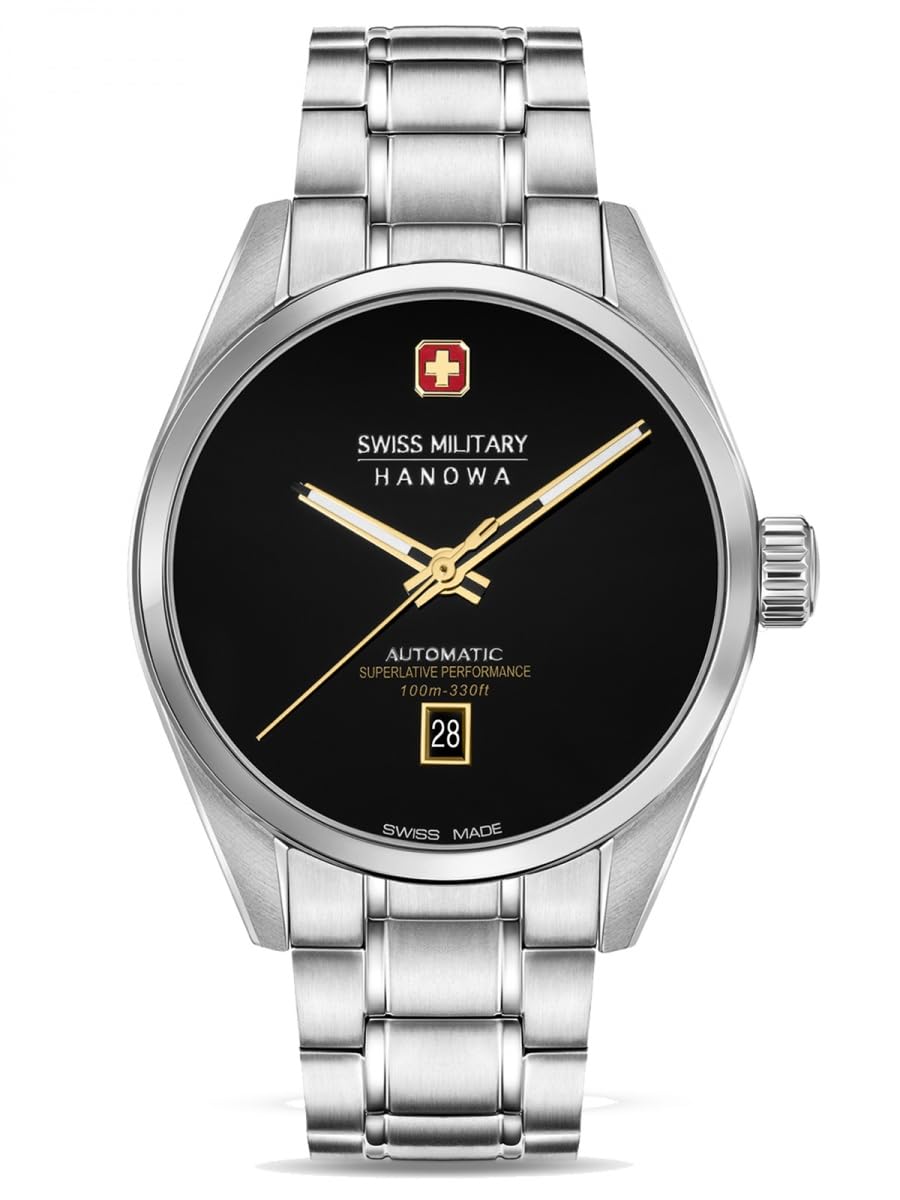 Swiss Military Hanowa SMWGL0006204 Majestic Pioneer Onyx zegarek męski automatyczny 41 mm Swiss Made szafirowe szkło 10 ATM bransoletka ze stali nierdzewnej kolor srebrny