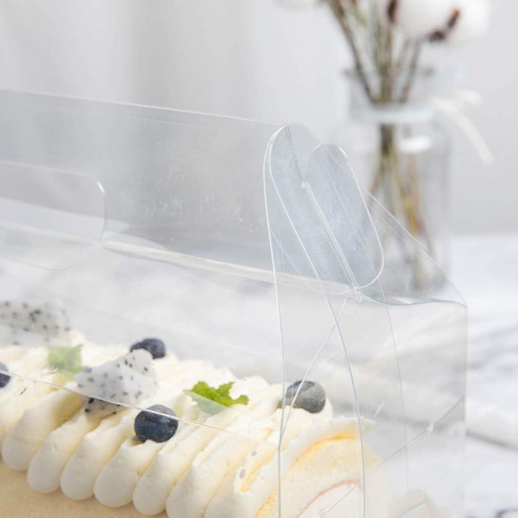 Cabilock 6pcs Transparent Cake Roll Packaging Box with Tray Swiss Roll Containers Dessert Holder (Long)