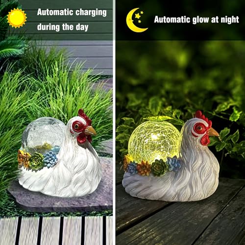 Yuanwimey Solar Garden Statues Loving Chicken Garden Decor Lights For Outside Yard Decorations Outdoor thumb #1