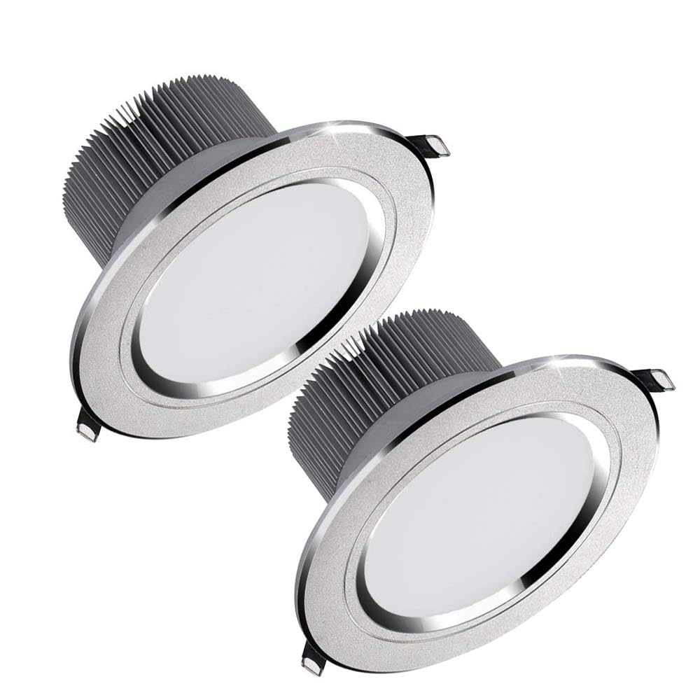 Paquete de 2 Luces LED Empotrables Redondas Plateadas para Techo con Embellecedor de Aluminio Iluminación LED Empotrable para Pasillo Y Dormitorio