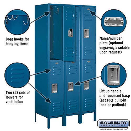 Salsbury Industries 62368BL-U Unassembled Standard Metal Locker with Double Tier, Blue - Image 3